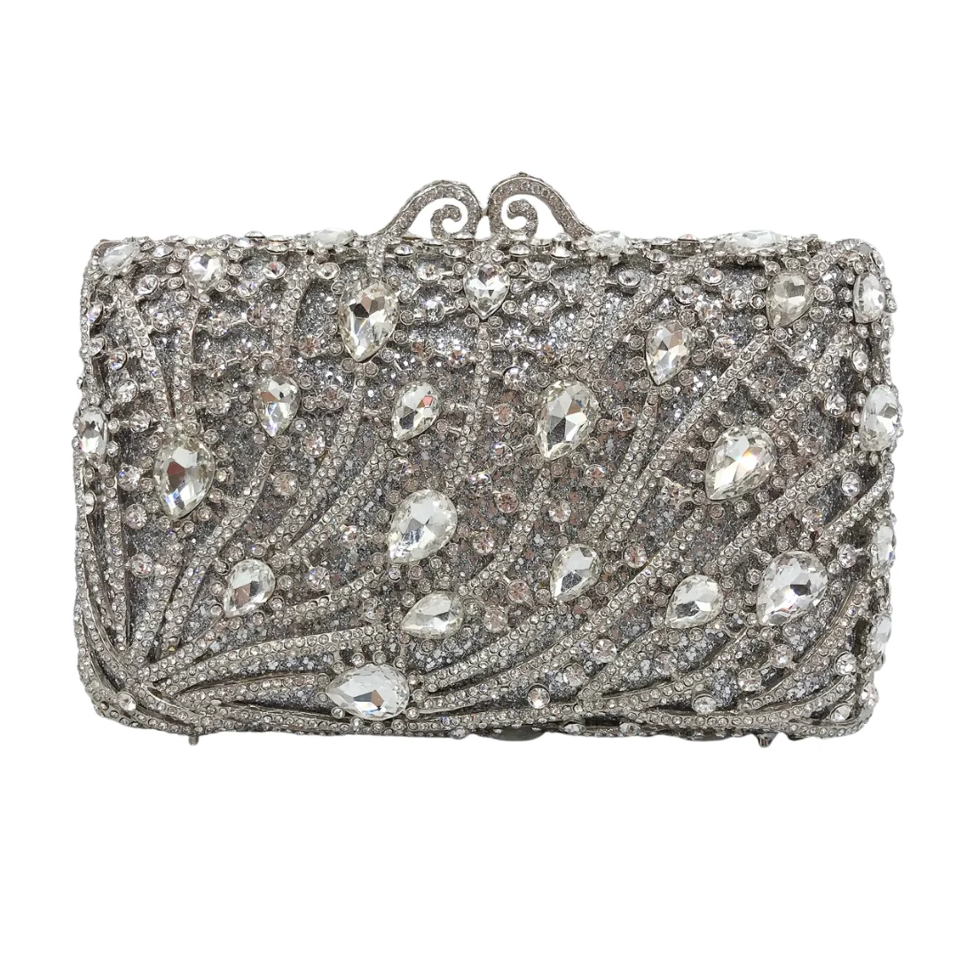 

Luxury Design Seaweed Shape Luxury Crystal Diamond Metal Evening Bag for Women Luxury Women's Handbags Design Meal Kits