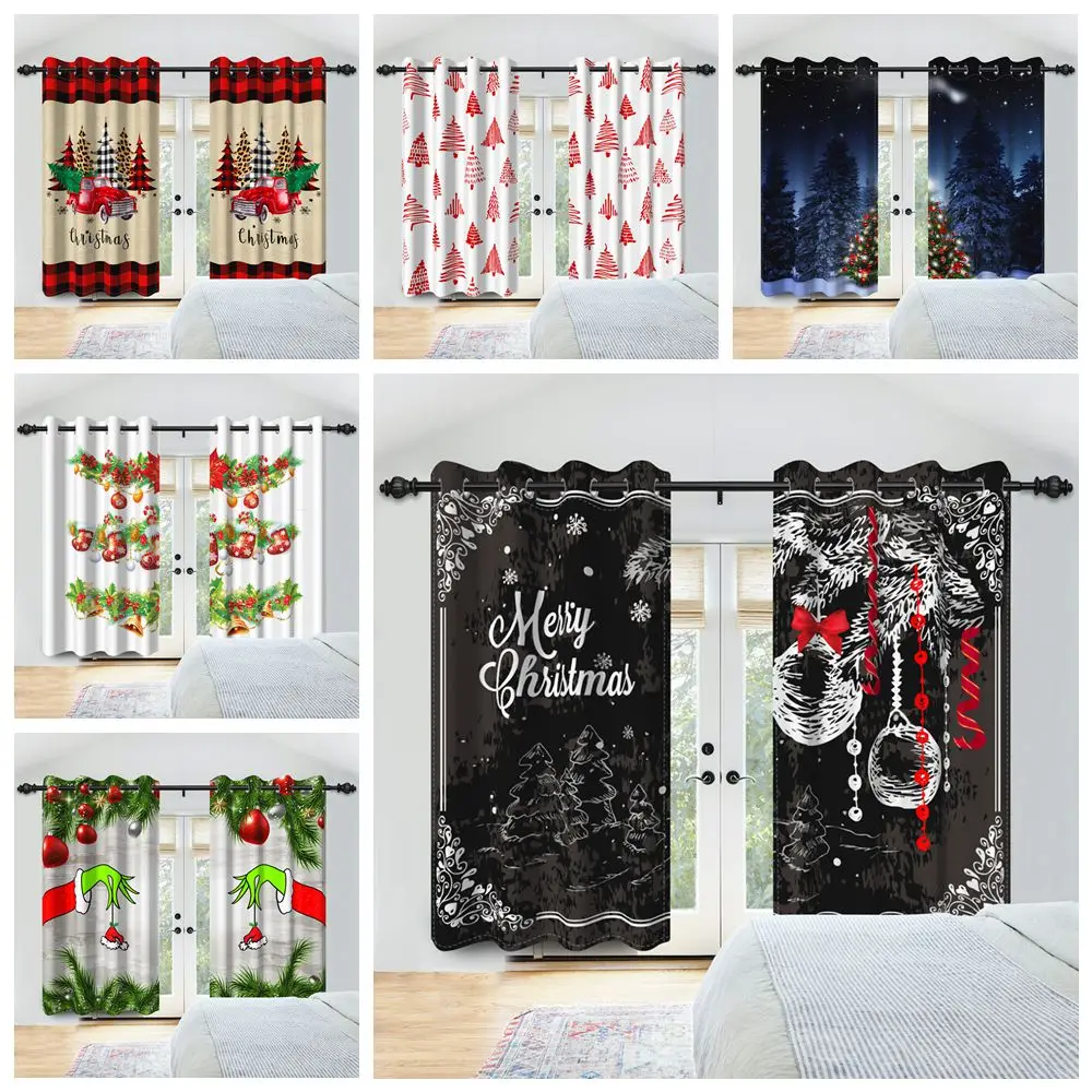 

2pcs Christmas Blackout Curtains Bedroom Living Room Darkening Window Drapes Thermal Insulated Noise Reducing Washable Curtain