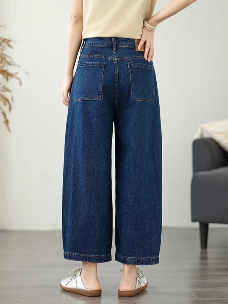 اللون الأزرق الكاحل طول الدنيم السراويل النساء الربيع الصيف موضة بلون أنيق بسيط الأساسية الجينز الإناث مستقيم بنطلون