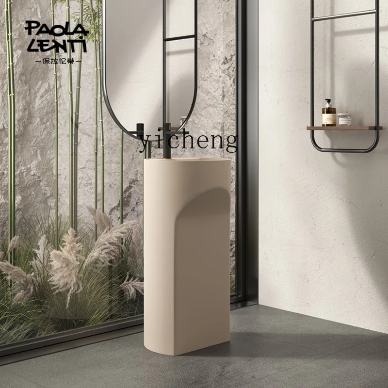 

HYS breakfast bathroom artificial stone wash basin integrated floor washing table column basin