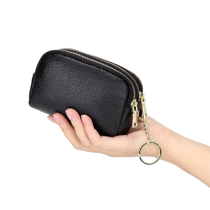 Genuine Leather Women\'s Wallet Fashion Short Coin Purse Card Holder Small Ladies Wallet Female Three Zippers Mini Clutch Purses