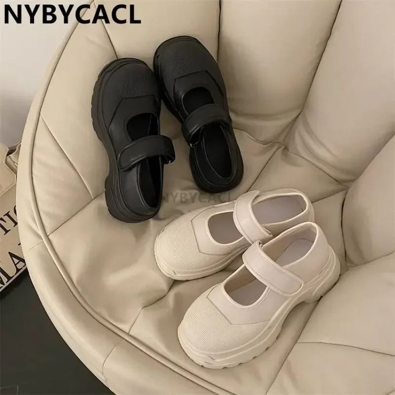 New French Style Women Espadrilles Hook Loop Casual Platform  Black Daily Girls Fashion Vintage Shoes