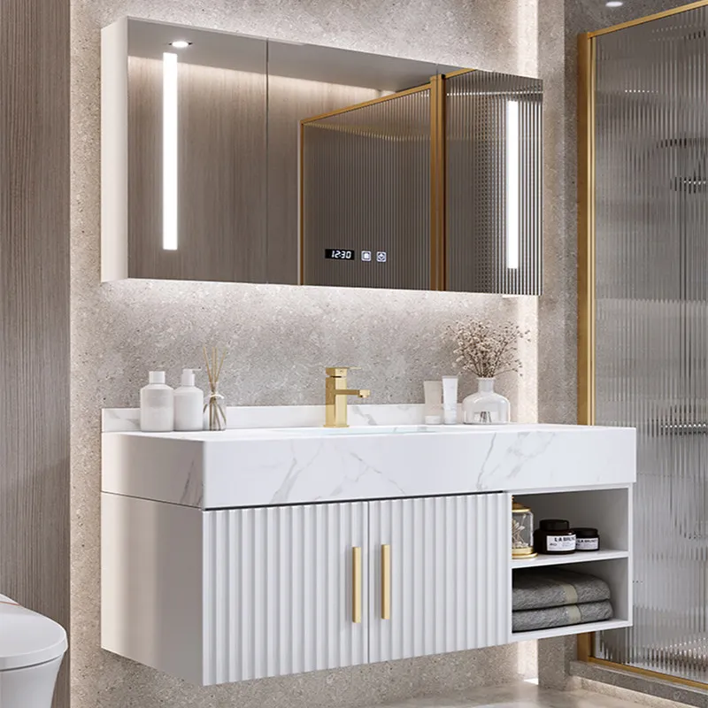 

Bathroom mirror cabinet, washstand, bathroom cabinet combination, modern simple rock slab integrated basin