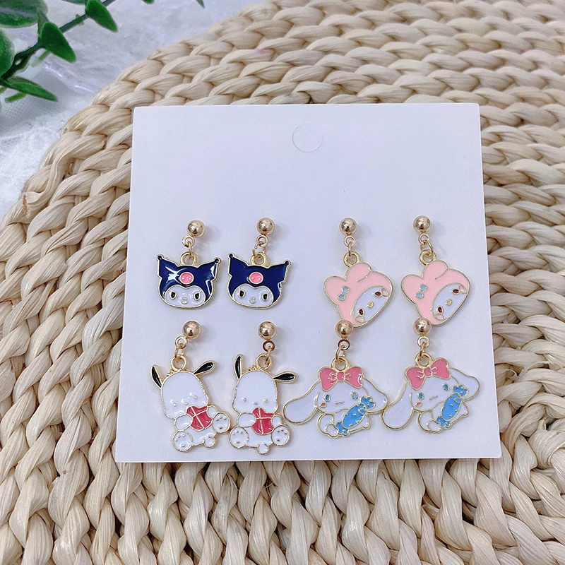 Cute Sanrio Melody Kuromi Cinnamoroll Pochacco Hello Kitty Earrings For Women Girls Fashion Cartoon Anime Figures Stud Earrings