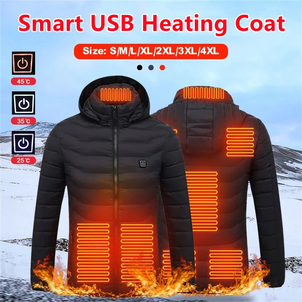 

Europe Russia Winter Heating Hooded Coat Unisex Electric USB Heated Jacket Thermal Hunting Hiking Fishing Outwear 5XL