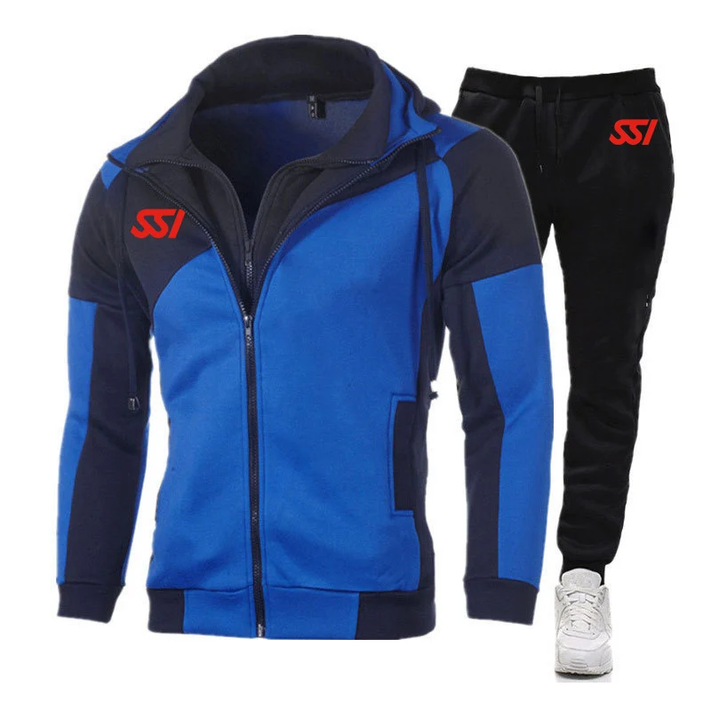 Scuba Diving Dive SSI 2024 Men's Spring and Autumn New Patchwork Color Hoodie Tracksuit Sporting Casual Tops + Pants Zipper Suit