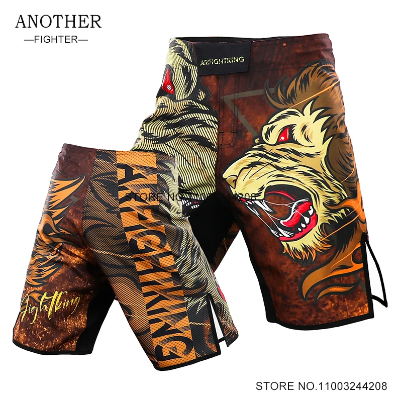 Men's MMA Pants Lion Print Muay Thai Boxing Shorts Gym Sports Jiujitsu Free Sparring Grappling Kickboxing Cage Fighting Trunks