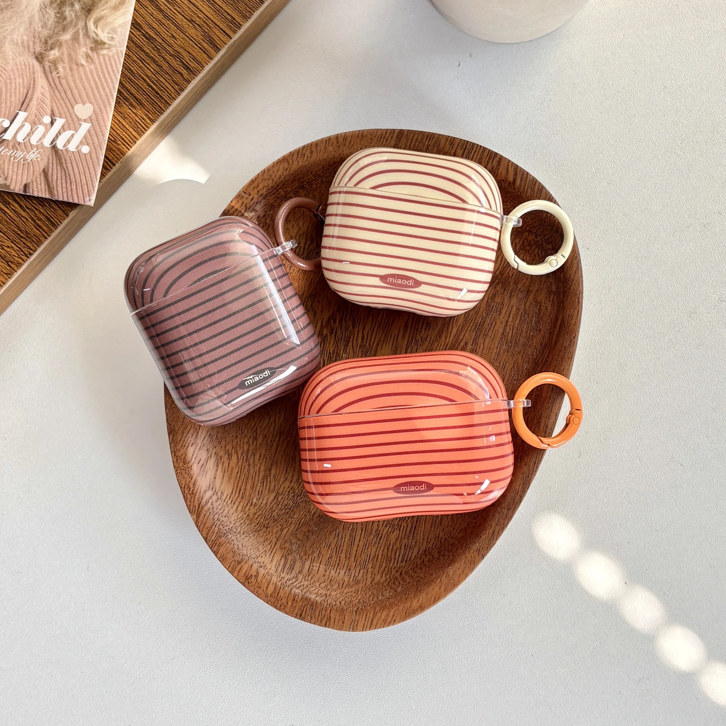 Retro Simple Earth Tones Orange Brown Beige Line Stripe Pattern Protective Earphone Case Cover for AirPods Pro3 2 3 4 5 Pro Pro2