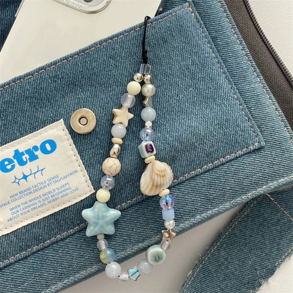 

INS Синяя Звезда Ракушка Бисер Ремешок Для Телефона XYun Очаровательная Цепочка Цветок Телефон Ремешок Брелок Женщина Девушка Сумка Подвеска Для Чехла Для iPhone