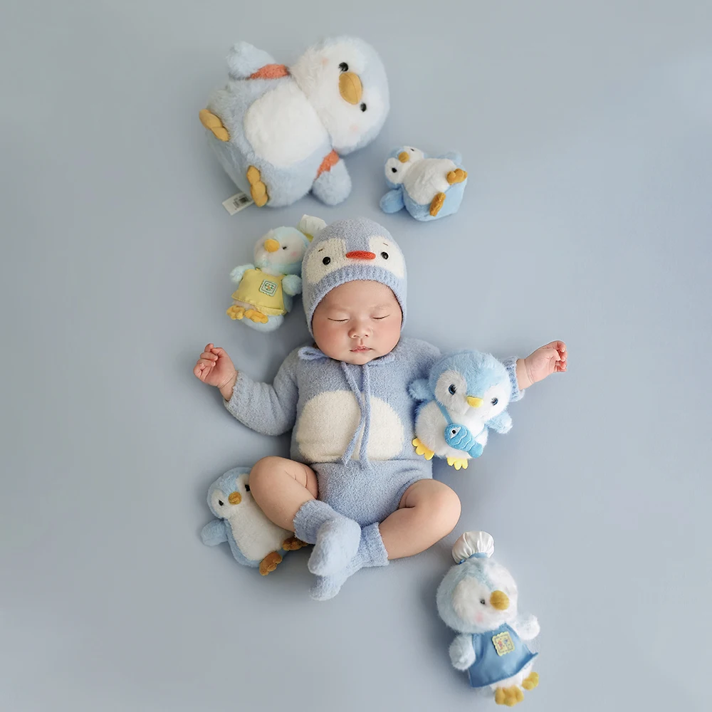 الوليد البطريق التصوير الدعائم مجموعة رائعتين الطفل البطريق زي محشوة الدمى ندفة الثلج ديكور للاستوديو الشتاء صور الدعائم #3