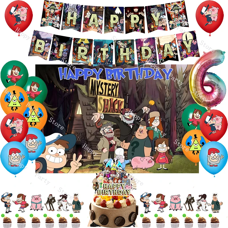 Gravity Falls Birthday Party Decoration Gravity Falls According Options Balloon Backdrop Cake Topper Birthday Party Supplies