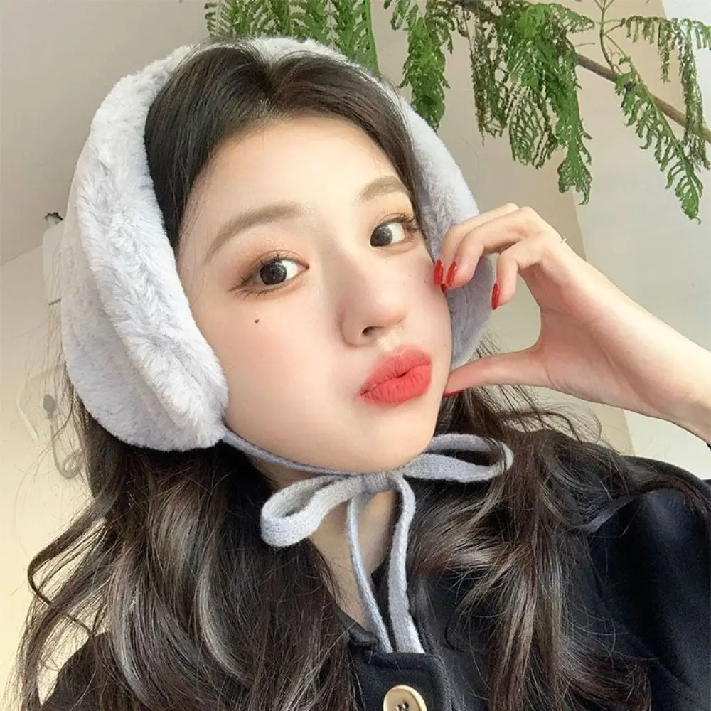 Fashion Plush Winter Small Scarf Thick Warm Solid Color Tie Earmuffs Soft Ear Protection Neck Wrap