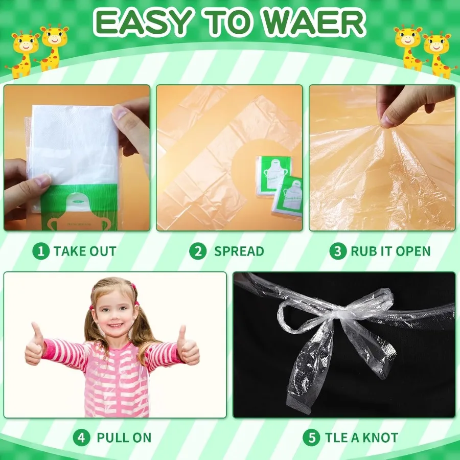 투명 방수 오일프루프 작업복용 일회용 플라스틱 앞치마 30개 유아의 미술 활동 요리 연습에 적합