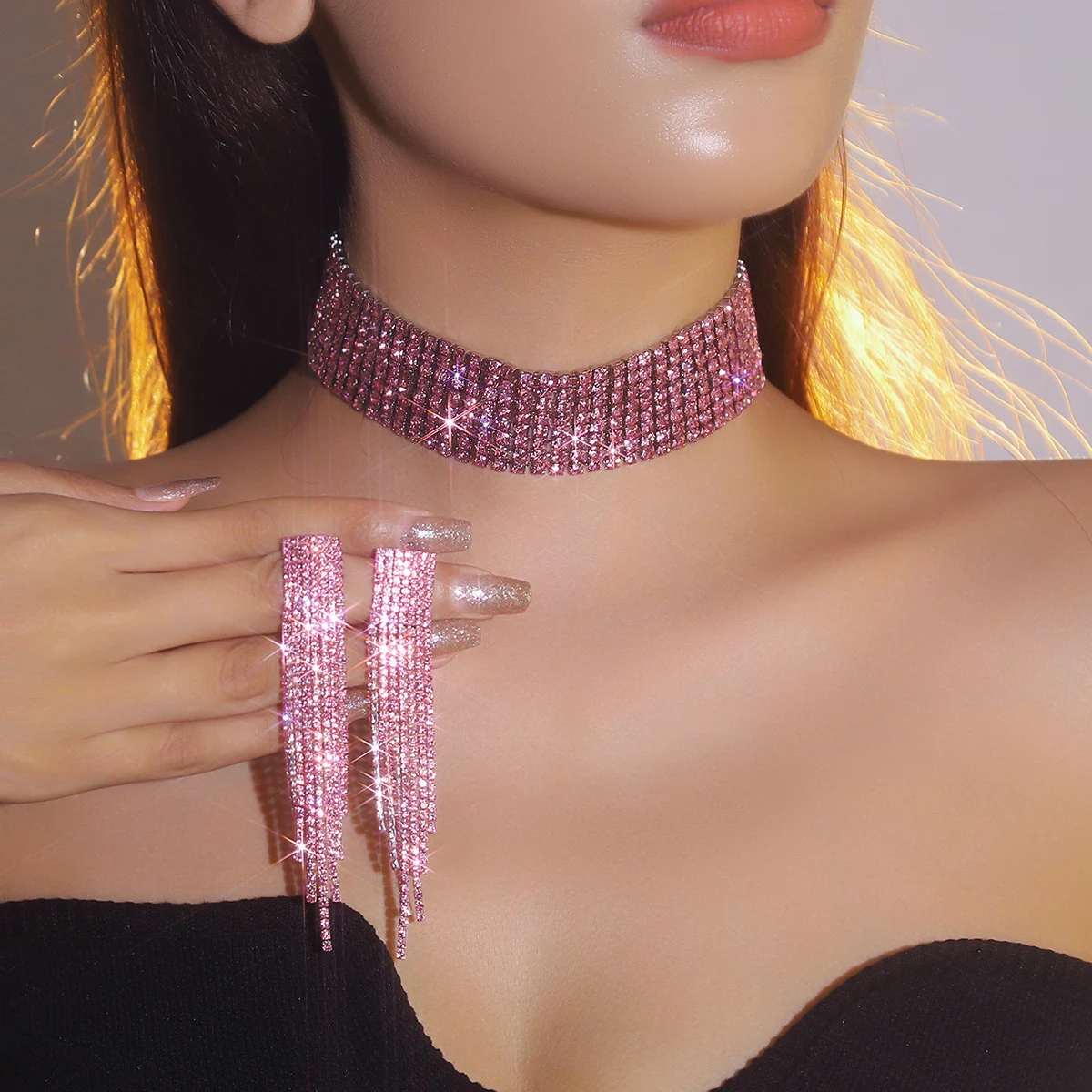 Gorgeous Retro Leopard Crystal Rhinestone Necklace Earrings Set For Wife Girl Friend Valentines Gift