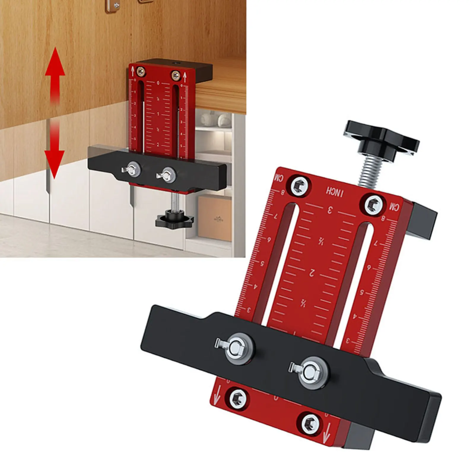 

Cabinet Door Mounting Jig Stable Support Arm Multipurpose Cabinet Punch Locator Aluminum Alloy for Furniture Installation