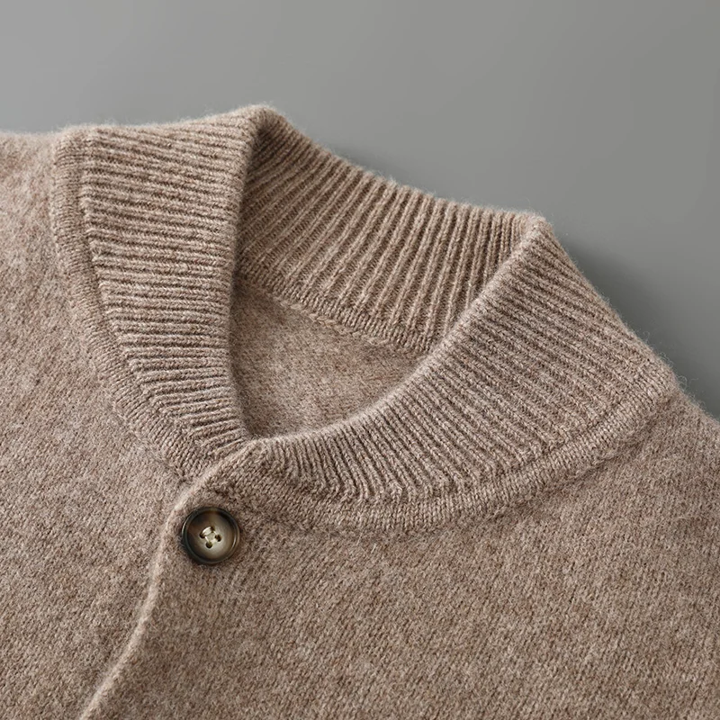 2025 Classic Men Knitted Baseball Collar Cardigan 100% Pure Wool Sweater Single-breasted High quality Thick Warmth Leisure Tops