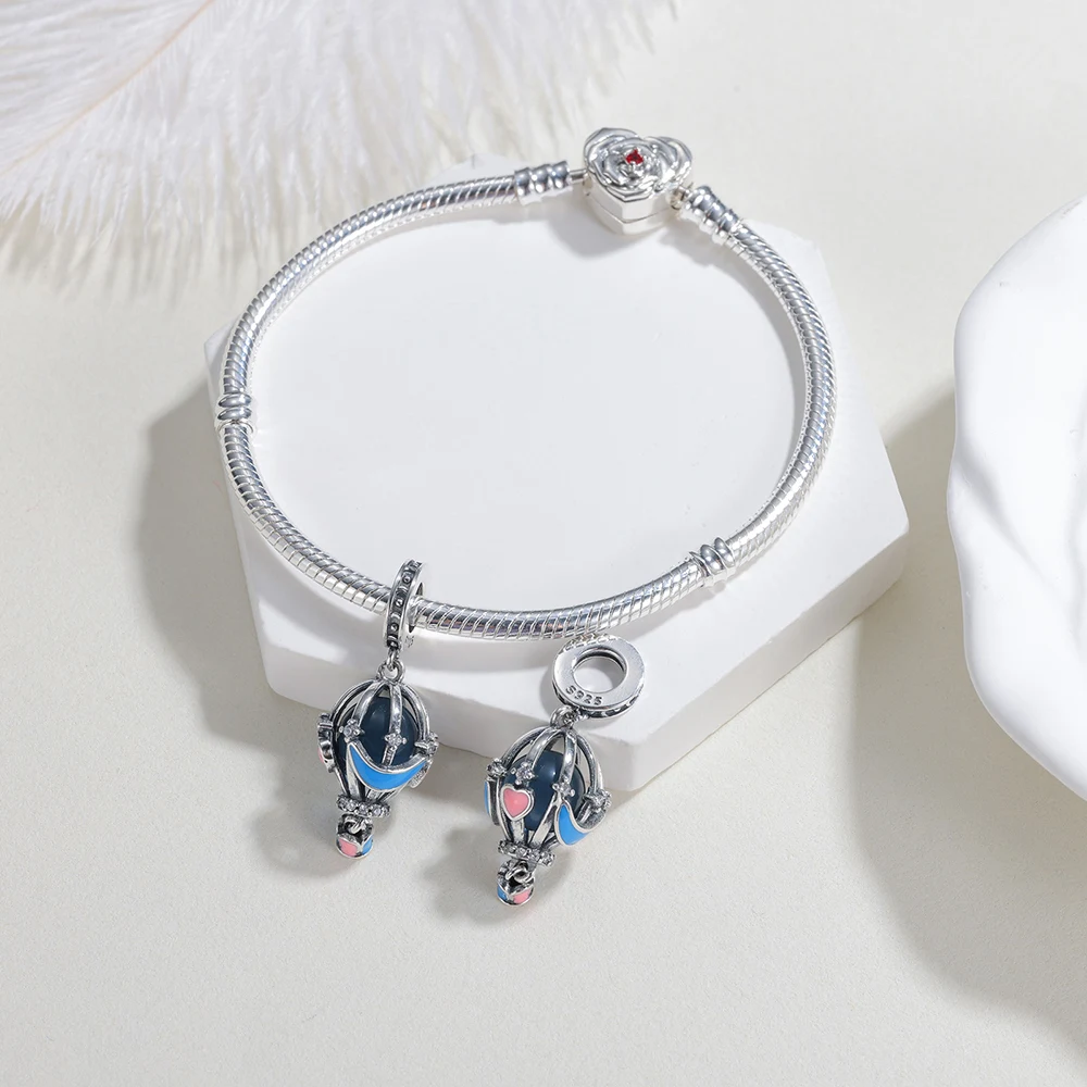 New 925 Sterling Silver Travel Charms Hot Air Balloon Flag Pendant Fit Original Bracelets DIY Jewelry Making For Women Gifts