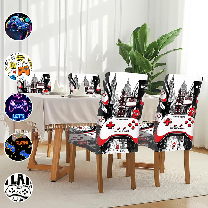 High elastic chair cover, illustration style video gamepad pattern, household removable dining chair cover