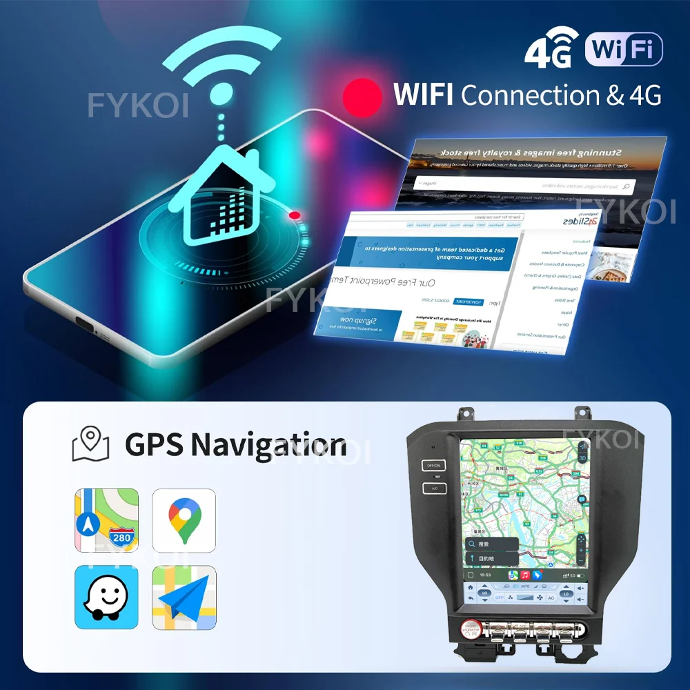 10.4 بوصة أندرويد 15 لفورد موستانج 6 VI S550 2015-2022 مشغل الوسائط المتعددة Carplay Auto GPS الملاحة 4G بلوتوث DSP ستيريو واي فاي
