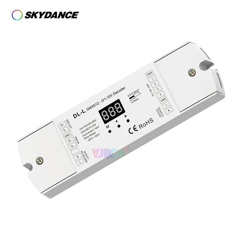 

Skydance 0-10V 4 Channel DMX512 Converter 1-10V 4CH DMX RDM Numeric Display Signal Decoder DL-L 12V-24VDC / 100-240VAC Input