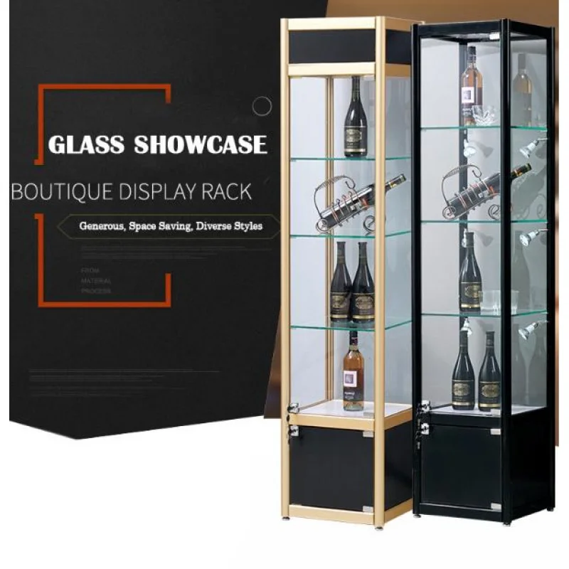 (Customized) Modern Design Floor Standing Rotating Glass Display Showcase Cabinet Sunglasses Tower Display Lockable Glass Tower