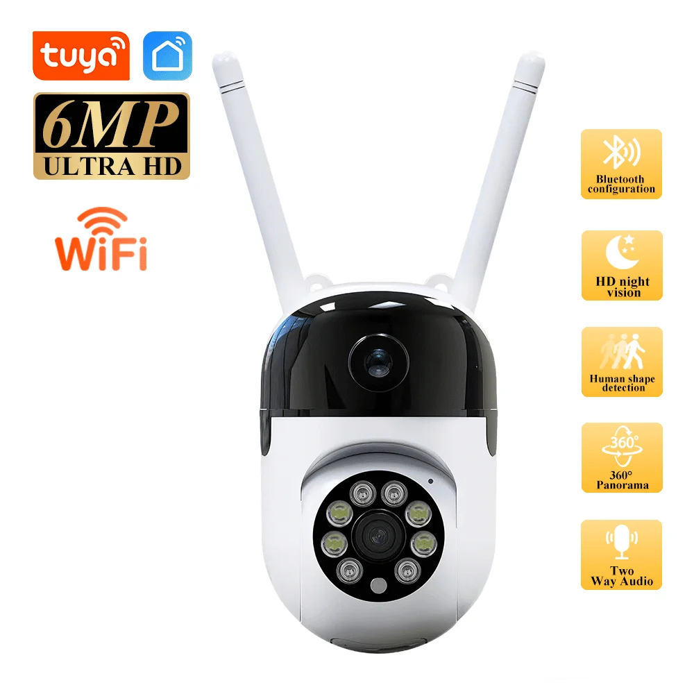 

Камеры безопасности Tuya, 6 МП, HD, Wi-Fi, цветная функция ночного видения, автоматическое отслеживание, вращение на 360 градусов, вызов в один клик, двустороннее аудио