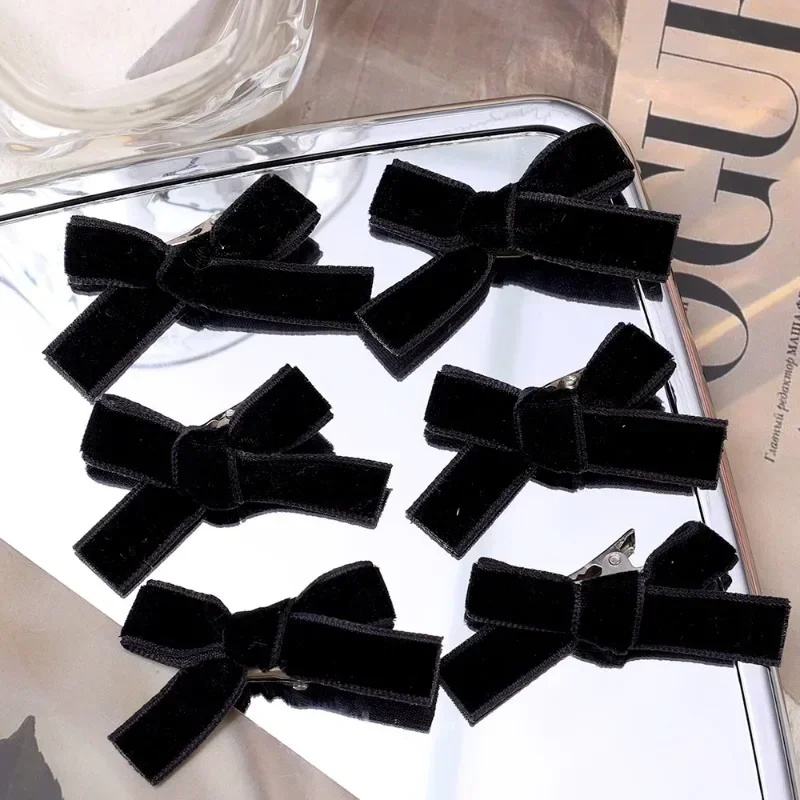 Trendy Black Velvet Bowknot Ribbon Hair Clip French Retro Small Headwear Bobby Pin Girls Bow Barrettes Sweet Hairpin Accessories