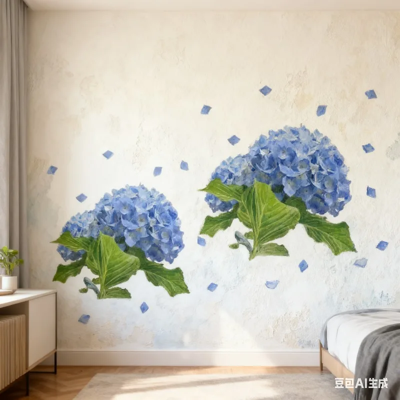 Blue Hydrangea Static Cling Window Film for Living Room Bedroom UV Home Cafe Realistic Flowers Decor 36 45 Cm Posters