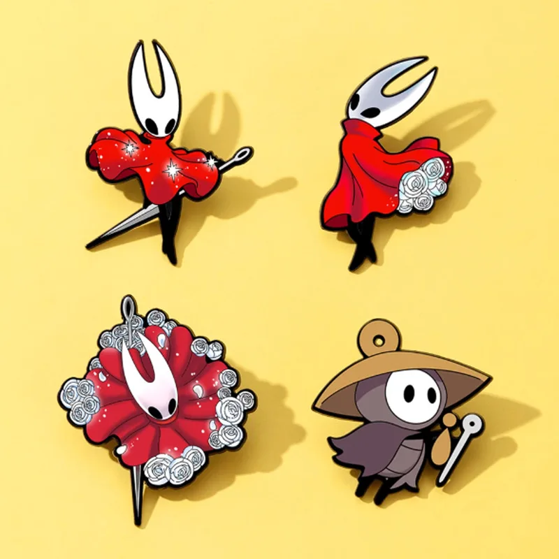 

Hollow Knight Silksong Metal Enamel Pins Hornet Little Knight With Bamboo Hat Brooches Game Badges For Game Fans Cosplay Lovers