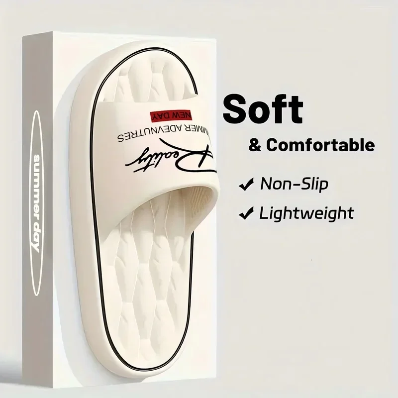 Fashion Unisex Slide Sandals Spring Summer Couples Casual Slippers Letter Detail Lightweight Thick Sole Daily Comfort