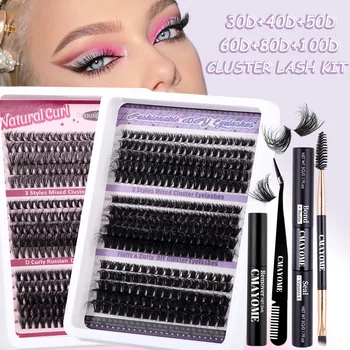 Wimperncluster, 150 Stück, 30–100D, Wimpernverlängerung, Wimperncluster, natürlicher Look, Wispy Lashes, D Curl, 9–14 mm Cluster-Wimpern, einzeln