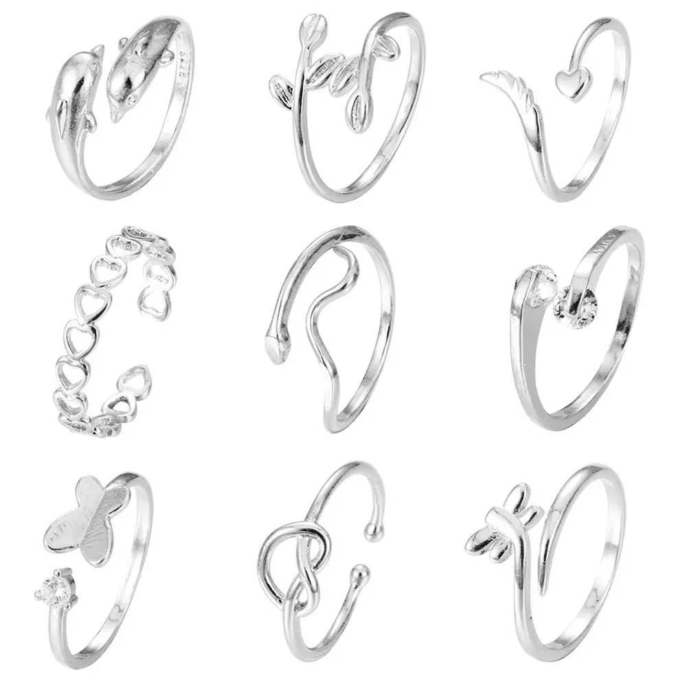 Cute Vintage Heart Toe Rings Opening Hollow Out Butterfly Foot Ring Set Overlay Bohemian Crystal Finger Ring Beach