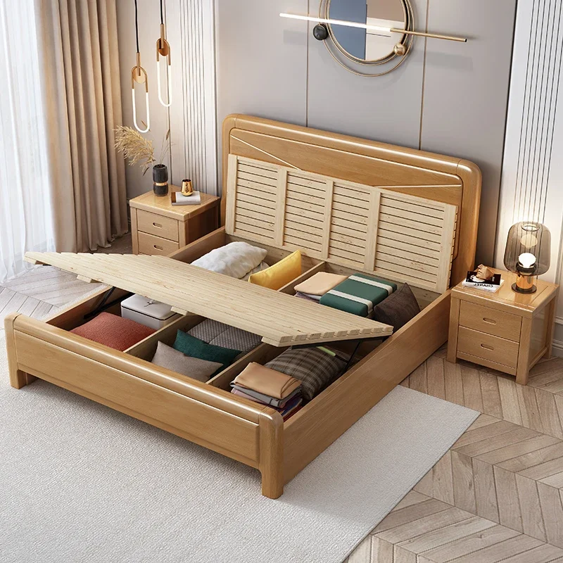 منظم سرير مزدوج بحجم كوين، أدراج خشبية لغرفة النوم، سرير صالة حديثة، كاما كاسال، أثاث اسكندنافي متعدد الوظائف