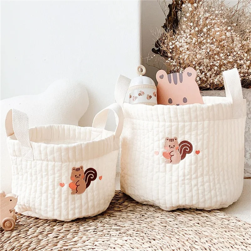 Storage Baskets, Decorative Organizer Bins Tote Bag Handbag with Embroidery for Diapers, Bottles,Towels, Toys, Baby Clothes