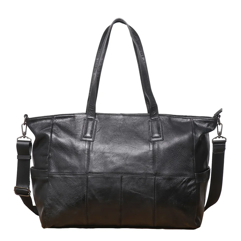 

Nesitu Large A4 Vintage Black Big Genuine Leather Business Men Women Travel Bag Handbag 14 15.6'' Laptop Cowhide Gym Duffle M030