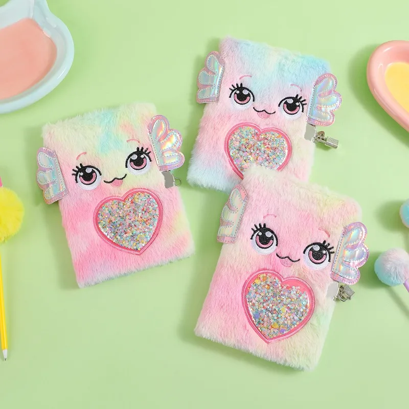 

Kawaii A5 плюшевый блокнот с замком, милый дневник с большими глазами для девочек, пушистая мягкая обложка, журнал с ключом, подарок на Рождество и день рождения