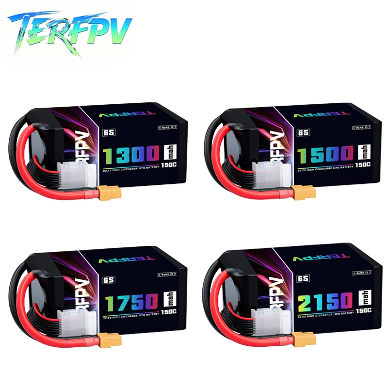 

TERFPV Lipo Battery 6S 22.2V 1300/1500/1750./2150mAh 150C With XT60 For FPV Drone Quadcopter Airplane Helicopter RC Battery