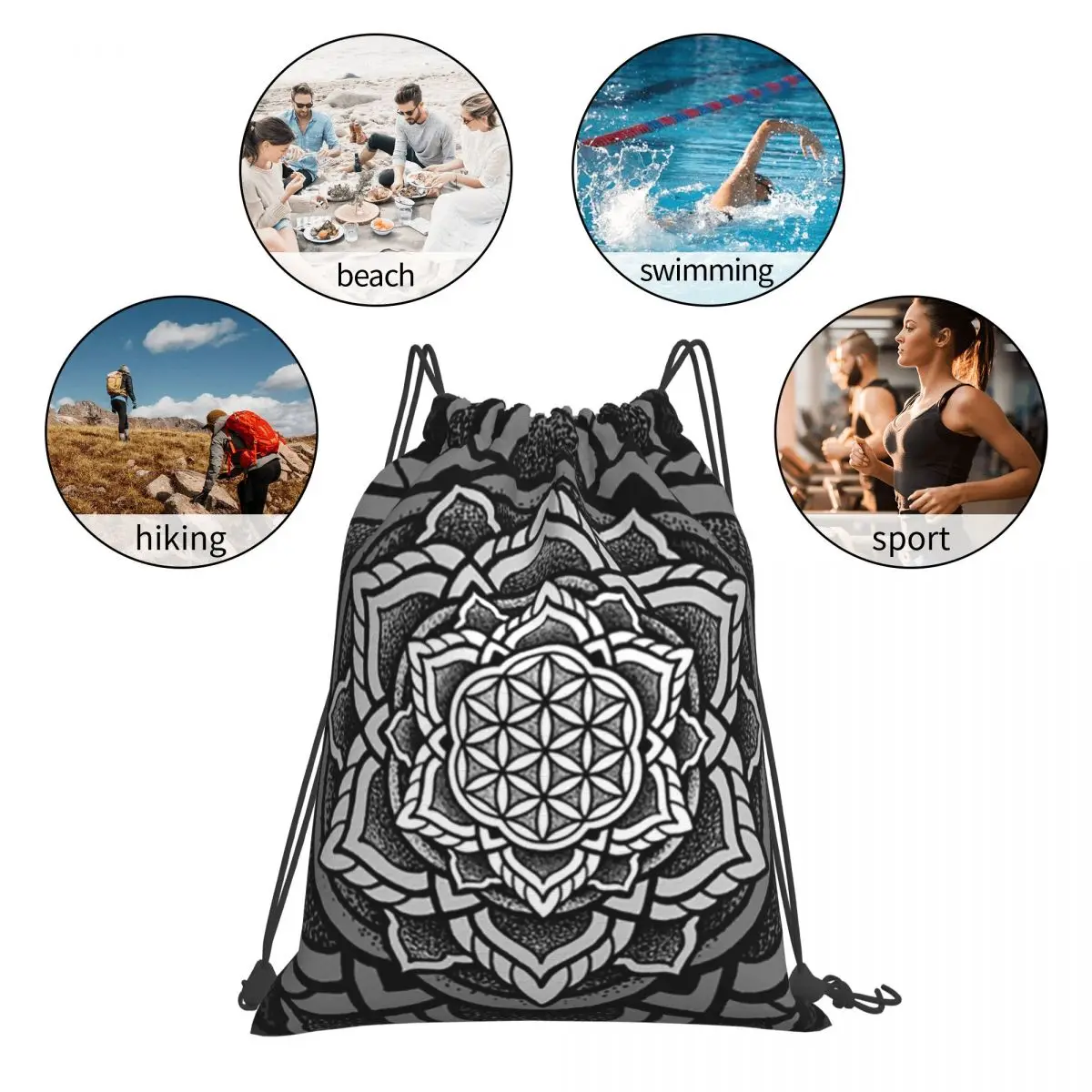 Life Sacred Geometry Mandala Backpacks Multi-function Portable Drawstring Bags Sports Bag Book Bags For Man Woman School