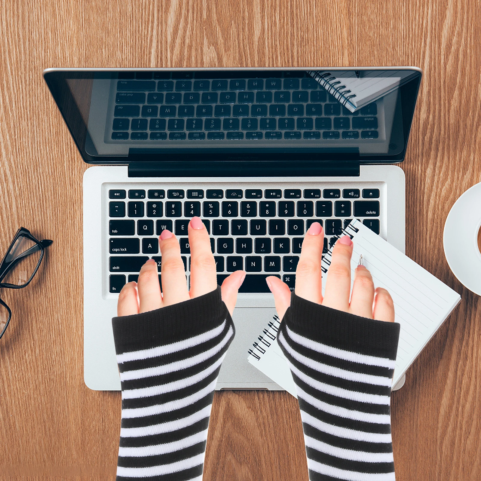 

Fingerless Arm Gloves Pair Black White Stretchy Warm Long Winter Warmer For Driving Texting Outdoor Arm Sleeve Warmer For