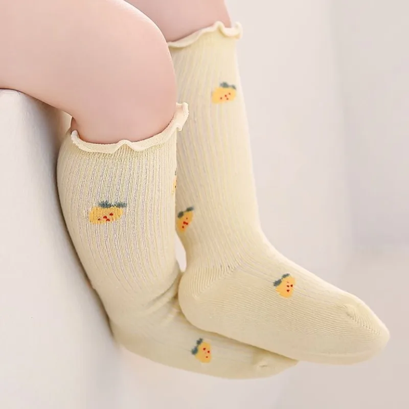 

Хлопковые носки для девочек, весна-осень-зима, свободный крой, до колена, средней длины, с кружевной отделкой, в стиле принцессы