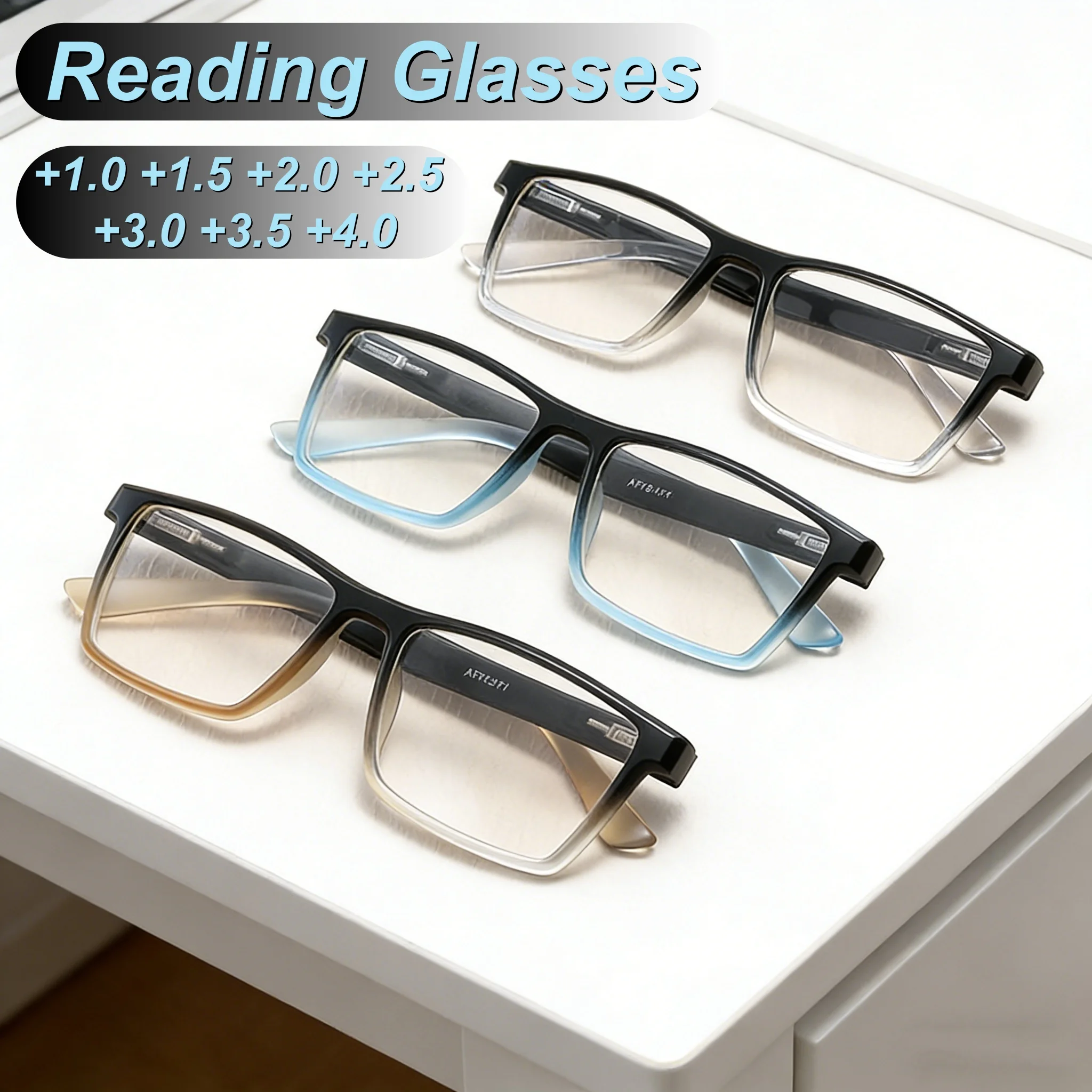 

New Fashionable Personalized HD Square Frame Men's Reading Glasses Retro Ultra Light Neutral High Quality Gradient Frame Glasses