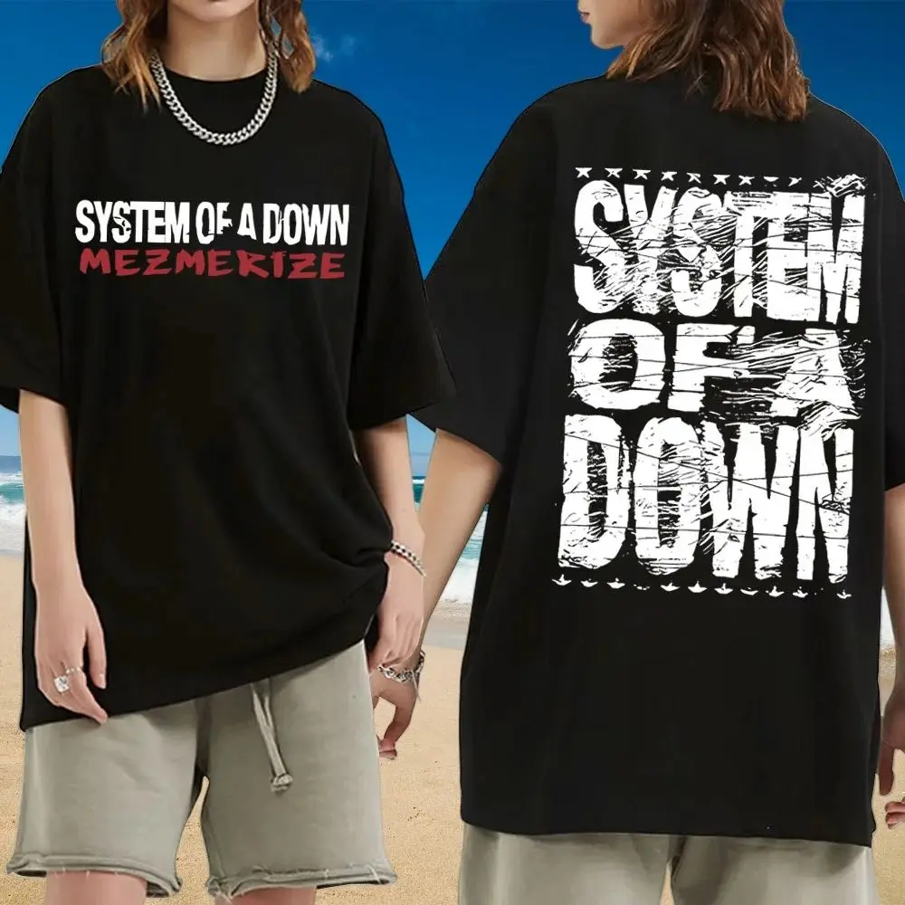 تي شيرت Rock Band System of A Down Mezmerize تي شيرت عتيق للموسيقى المعدنية البديلة تي شيرت أنيق كبير الحجم
