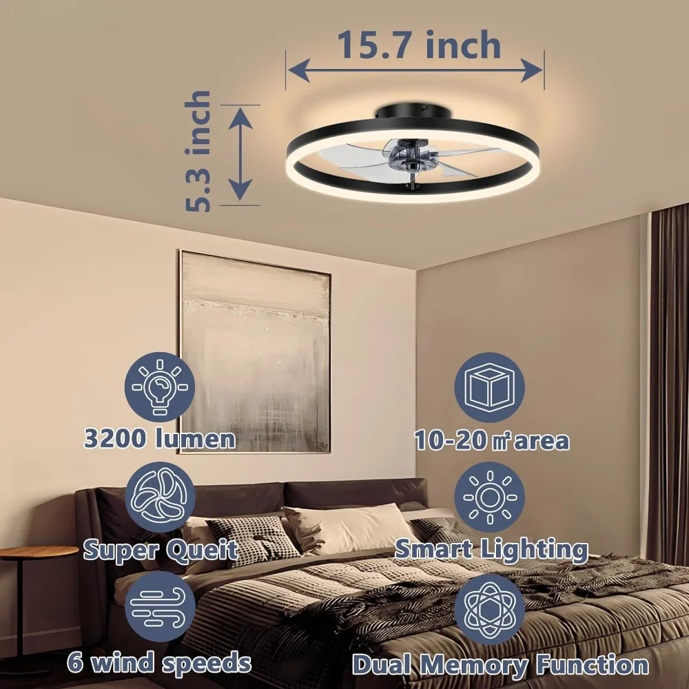 Ceiling Fans with Lights and Remote, 3000K-6500K Dimmable Bladeless LED Fan Light, Ceiling Fans