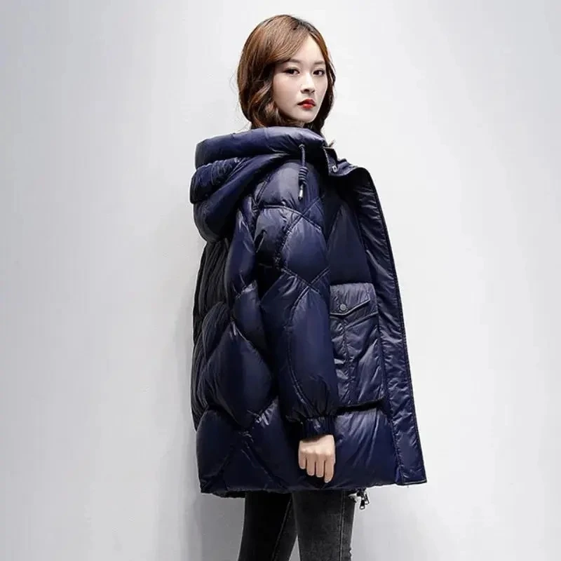 

New 2024 Women Winter Down Cotton Jacket Coat Long Hooded Outerwear Thick Cotton Padded Female Overcoat Parka Tops Clothes