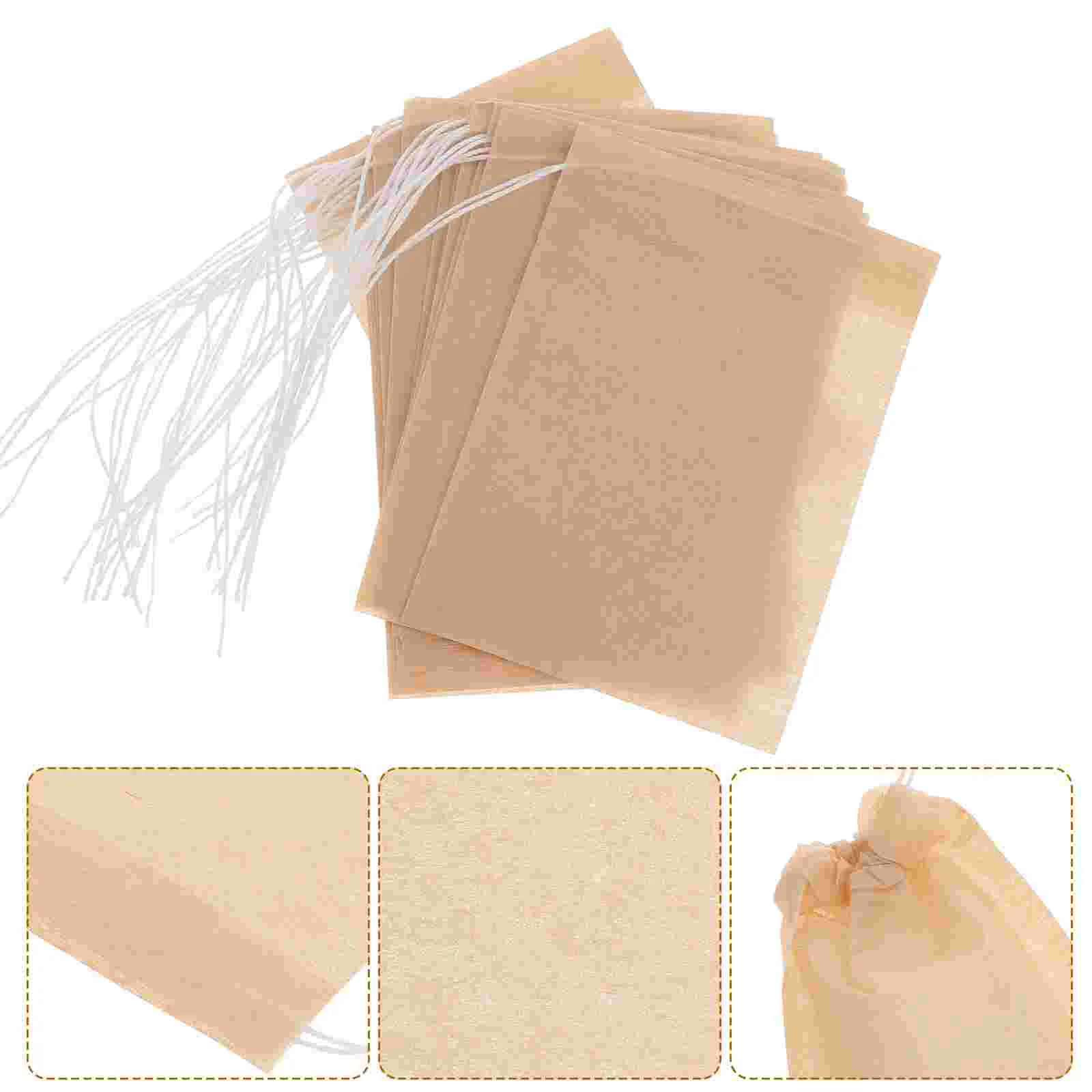 

100pcs 5x7cm Drawstring Tea Bag Filter Paper Empty Tea Pouch Bags for Loose Leaf Tea Powder (Original Color)