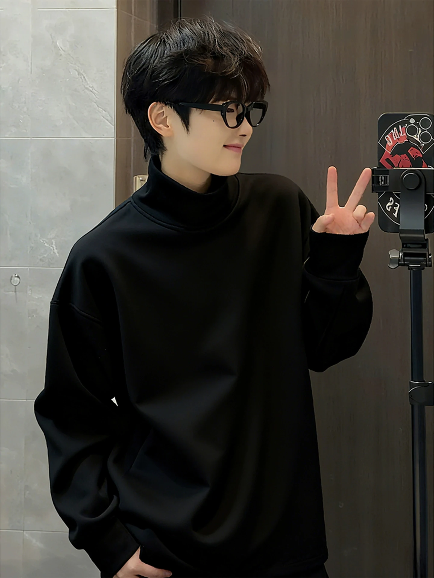 

American Sle Men's Fce Lined Long Sve T-irt Base Layer irt Velboa Material High Collar Inner Wear for Autumn Winter