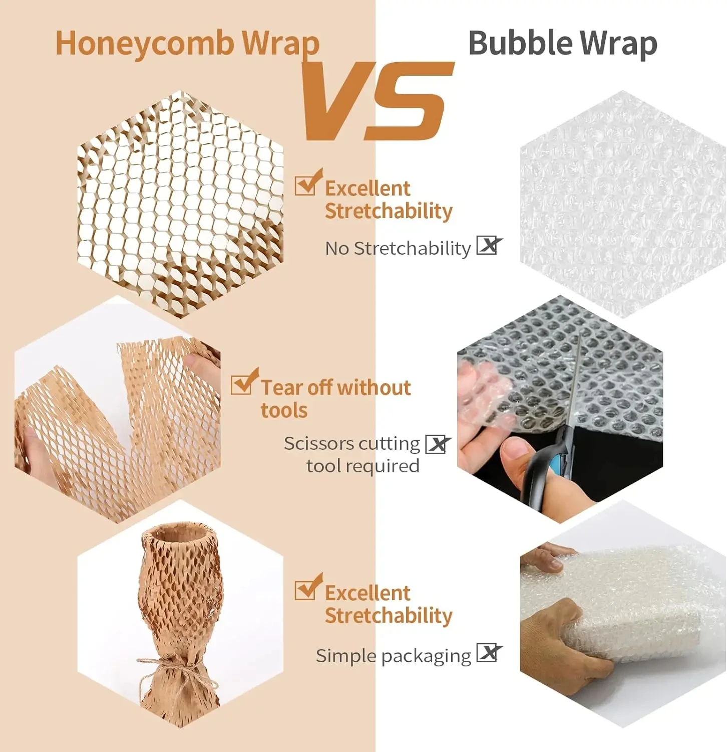 Papel de embrulho biodegradável Honeycomb, adequado para transporte Gift Packaging, marrom, verde, personalizável, venda quente