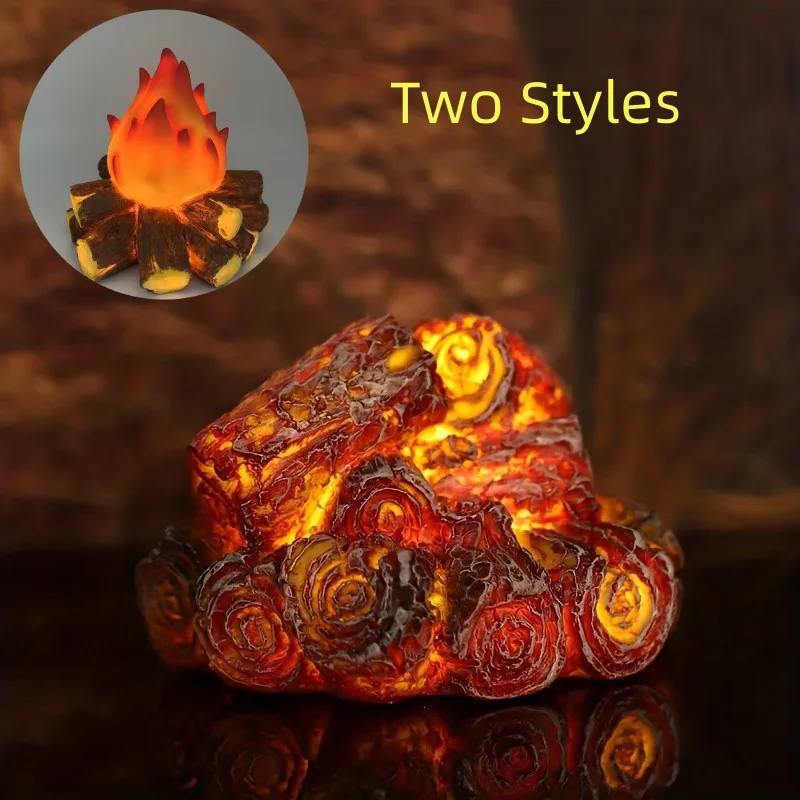 LED Resin Charcoal Flame Bedside Atmosphere Lamp Novelty Lighting Christmas Scene Festivals Room Table Party Decoration Gift