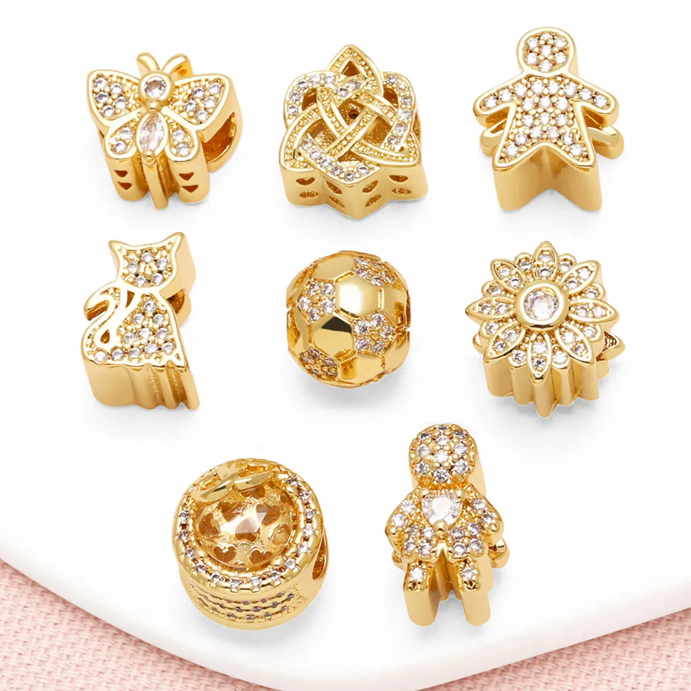 OCESRIO White Crystal Cute Cat Charms for Bracelet Copper Gold Plated Small Football Butterflies Jewelry Making Supplies chma299