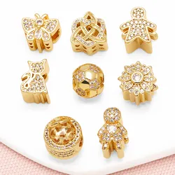 OCESRIO White Crystal Cute Cat Charms for Bracelet Copper Gold Plated Small Football Butterflies Jewelry Making Supplies chma299
